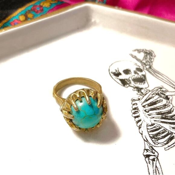 Handmade Istanbul Turquoise Orb Ring • Gold Cage Claw Setting • Artisan Gift NEW - Picture 4 of 8